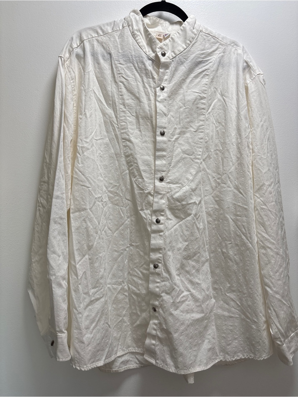 WAH Frontier Cloth Men's White Button-Up Collarless Cotton Shirt | XL | USA
